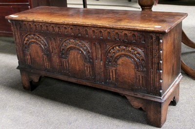 Lot 1413 - 1920s Carved Oak Coffer, of small proportions...