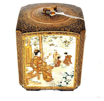 Lot 193 - A Satsuma Earthenware Jar and Cover, Meiji period, of square section with re-entrant corners,...