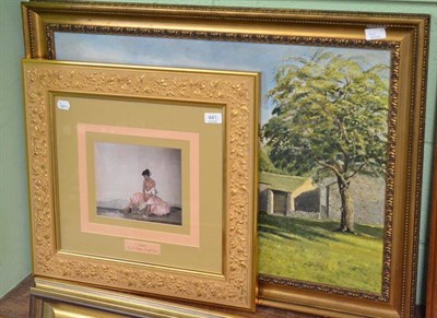 Lot 441 - Oil on canvas of cottages by Pollard and a framed Russell Flint print (2)