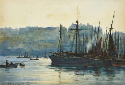 Lot 1020 - Ernest Dade (1864-1935) Harbour at twilight...