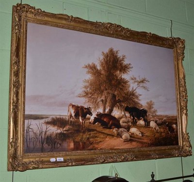 Lot 446 - After Thomas Sidney Cooper, Canterbury Meadows, a reproduction print in a gilt frame