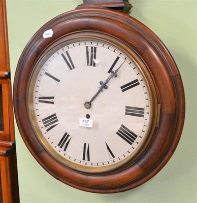 Lot 457 - Victorian mahogany cased wall timepiece with white painted enamel dial and fusee movement