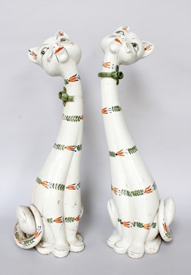 Lot 98 - A Pair of Continental Faience Models of Cats,...