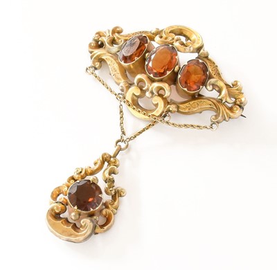 Lot 145 - A Victorian Citrine Brooch, three oval cut...