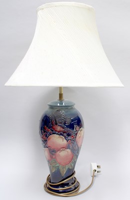 Lot 2 - A Moorcroft Finches on Blue Pattern Lamp,...