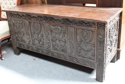 Lot 1223 - A Carved Oak Blanket Chest with Floral Frieze,...