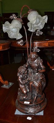 Lot 497 - A figural two branch lamp with shade