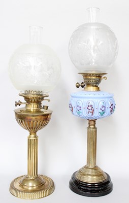 Lot 349 - A Victorian Brass Based Oil Lamp, with fluted...