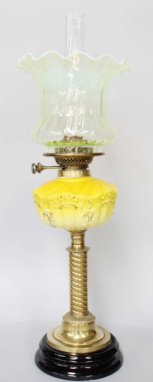 Lot 101 - A Victorian Brass Based Oil Lamp, with...
