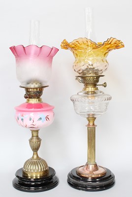 Lot 329 - A Victorian Brass Based Oil Lamp, of fluted...