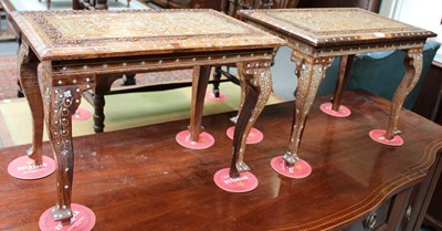 Lot 1168 - A Pair of Indian Carved and Inlaid End Tables,...