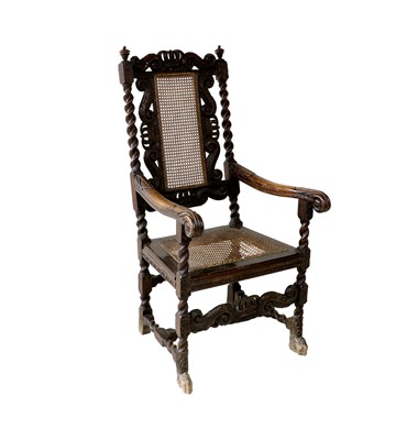 Lot 225 - {} A Charles II-Style Walnut and Cane Armchair,...