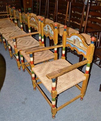 Lot 524 - An Italian five piece salon suite painted in the Sicilian manner with various named views of...