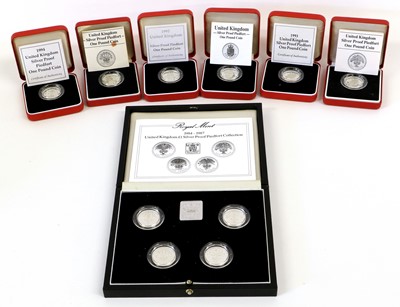 Lot 428 - 10x UK Silver Piedfort £1 Coins; comprising:...