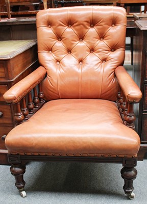 Lot 1177 - A Victorian Button Back Leather Library Chair,...