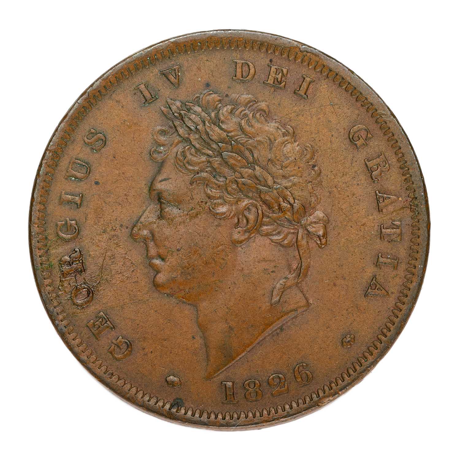 Lot 174 - George IV, Penny 1826, thin line on saltire on...