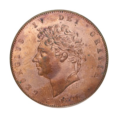 Lot 177 - George IV, Halfpenny 1826, two incuse lines on...