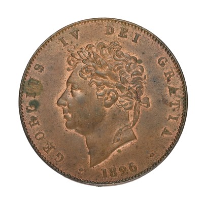 Lot 151 - George IV, Halfpenny 1826, two incuse lines on...