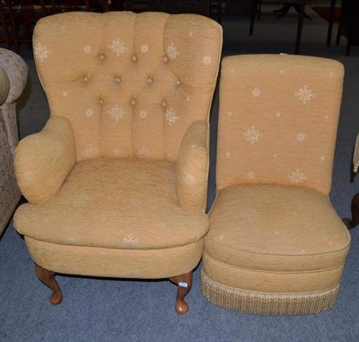 Lot 532 - A yellow upholstered armchair and a yellow upholstered nursing chair