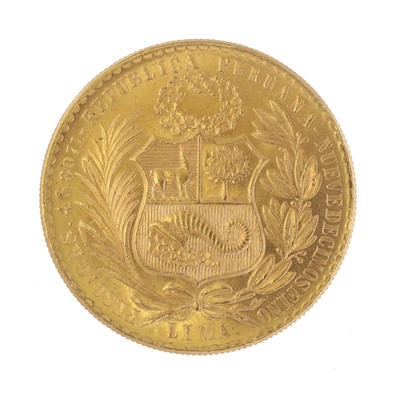 Lot 339 - Peru, 100 Soles Oro 1965, (.900 gold, 37mm, 46....