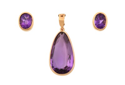 Lot 2175 - An Amethyst Pendant and A Pair of Amethyst...