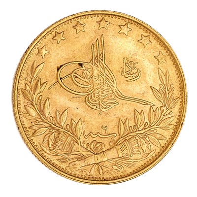 Lot 334 - Ottoman Empire, 100 Kurush 1914, (.917 gold,...