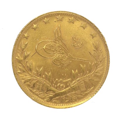 Lot 335 - Ottoman Empire, 100 Kurush 1915, (.917 gold,...