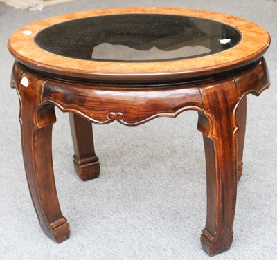 Lot 1347 - A Chinese Hardwood Lamp Table with Glass Top,...