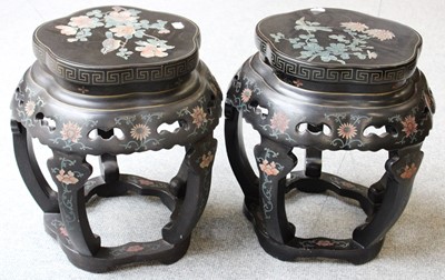 Lot 1289 - A Pair of Chinese Laquered Barrell Stools, of...