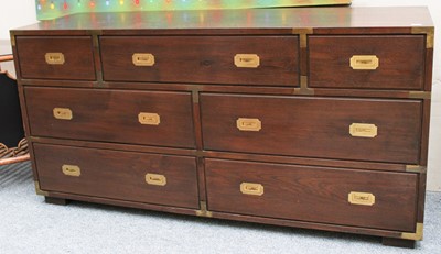 Lot 1341 - A Campaign Style Bank of Drawers with Brass...