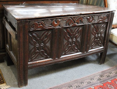 Lot 1220 - A 17th century Joined Oak Coffer, 120cm by...