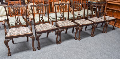 Lot 1187 - A Set of Six Carved Mahogany Dining Chairs, in...