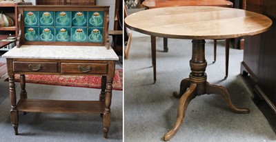 Lot 1240 - An Oak Tripod Table, and a tile back washstand