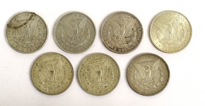 Lot 138 - 7x USA, Silver Morgan Dollars, comprising:...