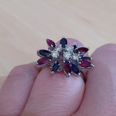 Lot 2064 - A Sapphire, Ruby and Diamond Cluster Ring five...