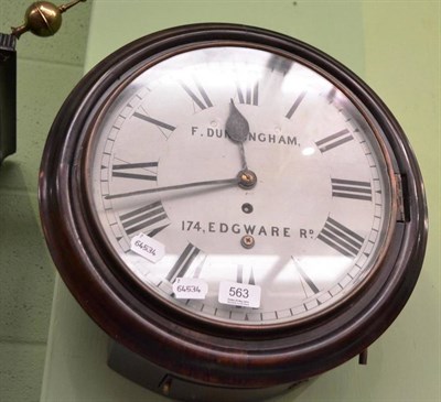 Lot 563 - A 19th century mahogany drop dial wall clock, dial inscribed 'F Dunningham 174, Edgware Rd'