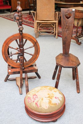 Lot 1359 - A Reproduction Beech Spinning Wheel, a...