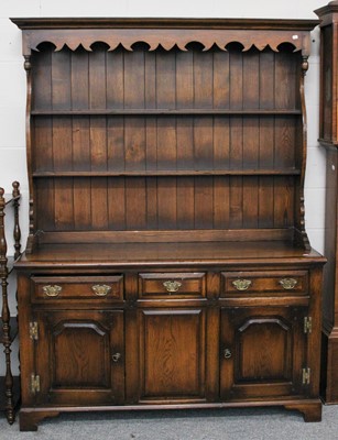 Lot 1368 - A Reproduction Oak Dresser and Rack, in 18th...