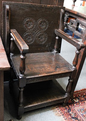 Lot 1157 - A Carved Oak Single Seat Monks Bench, early...