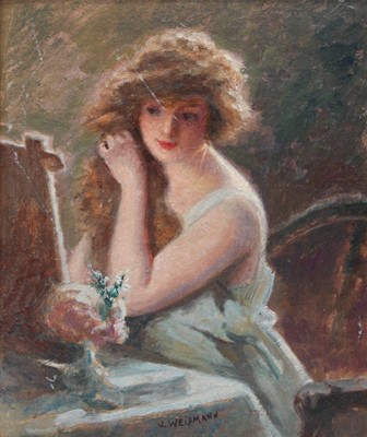 Lot 1112 - J Weismann (20th century) A young beauty at...