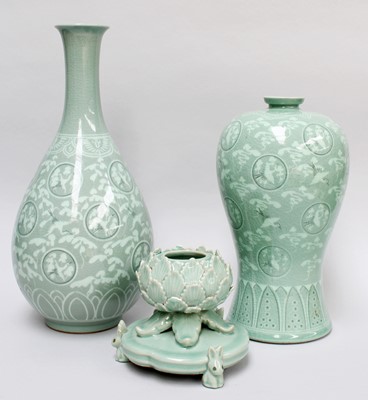 Lot 67 - A Korean Celadon Pear Shaped Bottle Vase,...