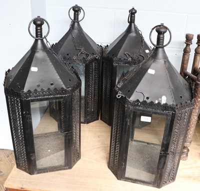 Lot 334 - A Set of Four Large Black Painted Metal Lanterns