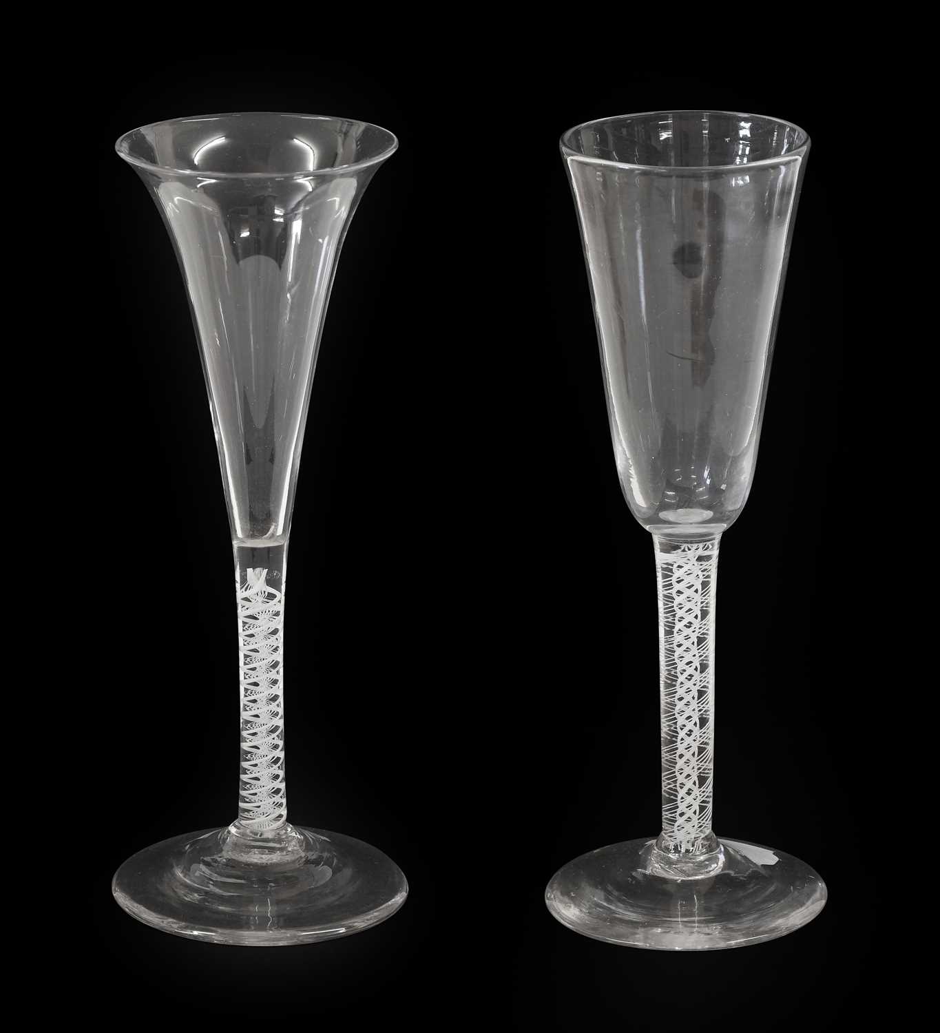 Lot 3 - A Pair of Glass Ale Flutes, circa 1745, the...