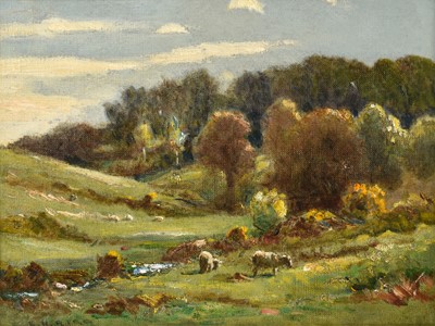 Lot 510 - Ernest Higgins Rigg (1868-1947) Sheep grazing...