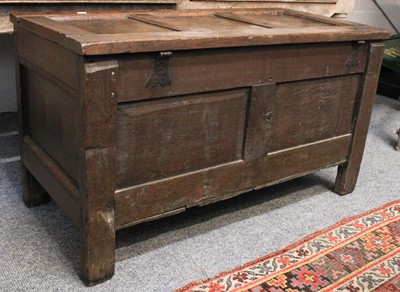 Lot 1313 - An 18th century Oak Three Panel Coffer, 98cm...