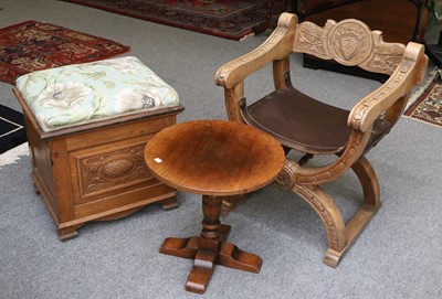 Lot 1349 - A Bleached Walnut Savonarola Armchair, carved...