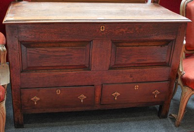 Lot 1172 - A Georgian Oak Mule Chest, 112cm by 49cm by 74cm