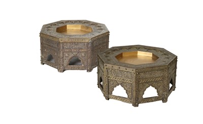 Lot 142 - A Pair of Cairoware Brass and Copper-Inlaid...