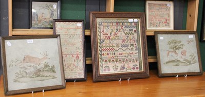 Lot 1219 - Two Mid 19th century needlework samplers;...