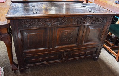 Lot 1310 - A Early 18th century Carved Oak Mule Chest,...